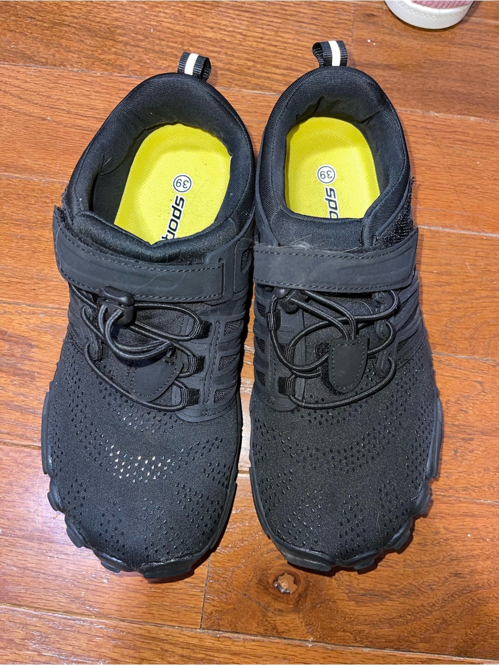 Black Athletic Sneakers with Neon Yellow Insole - Unbranded
